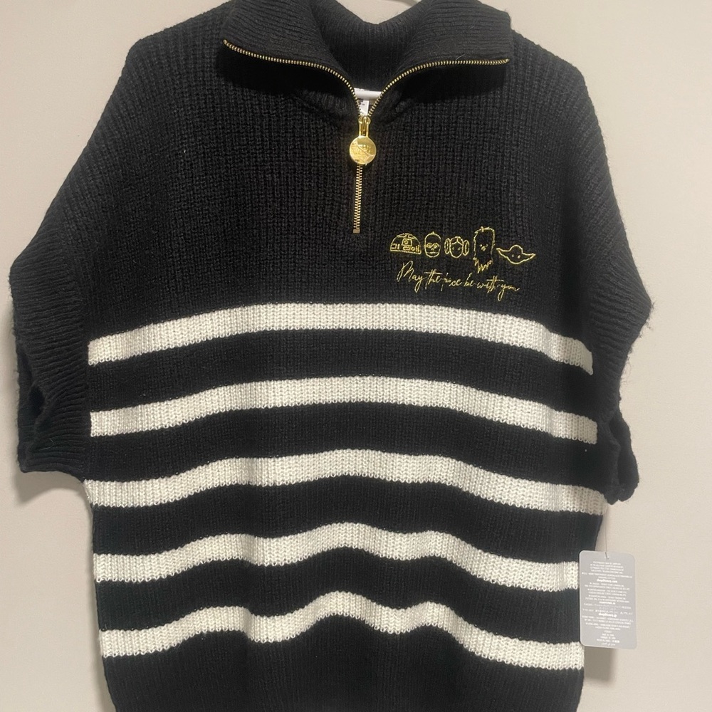 Star Wars Black and White Striped Zip-Up Sweater